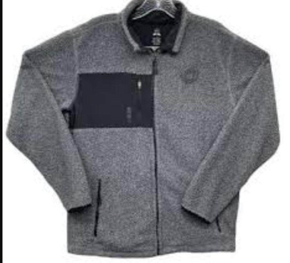 Buc-ee's Sherpa Fleece Jacket Men's Size Large Gray Beaver Logo Novelty Full Zip